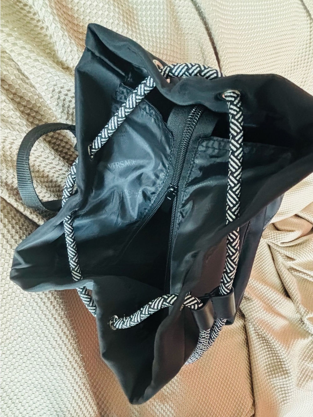 NIB- Versace Black Drawstring Backpack with Contrast Rope - Picture 7 of 7